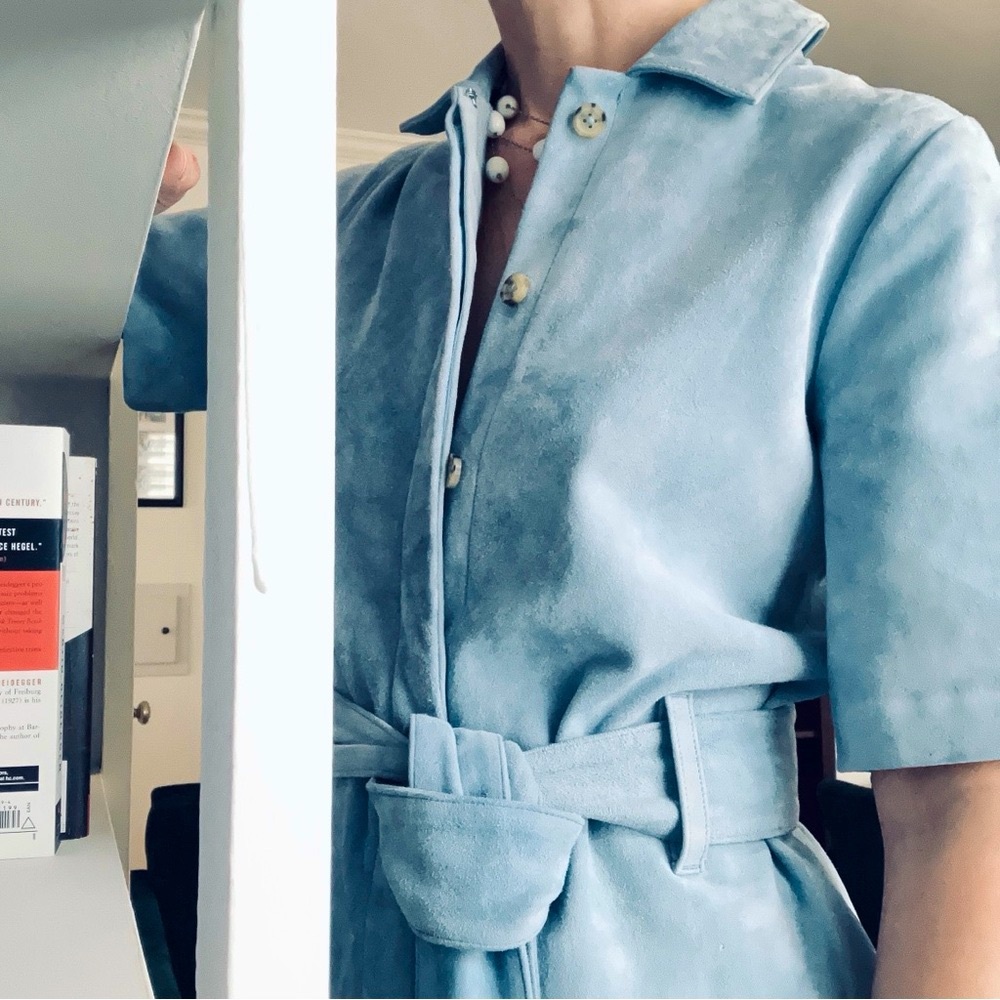 J. Crew Collection Blue Button-front Suede Dress - genuine leather